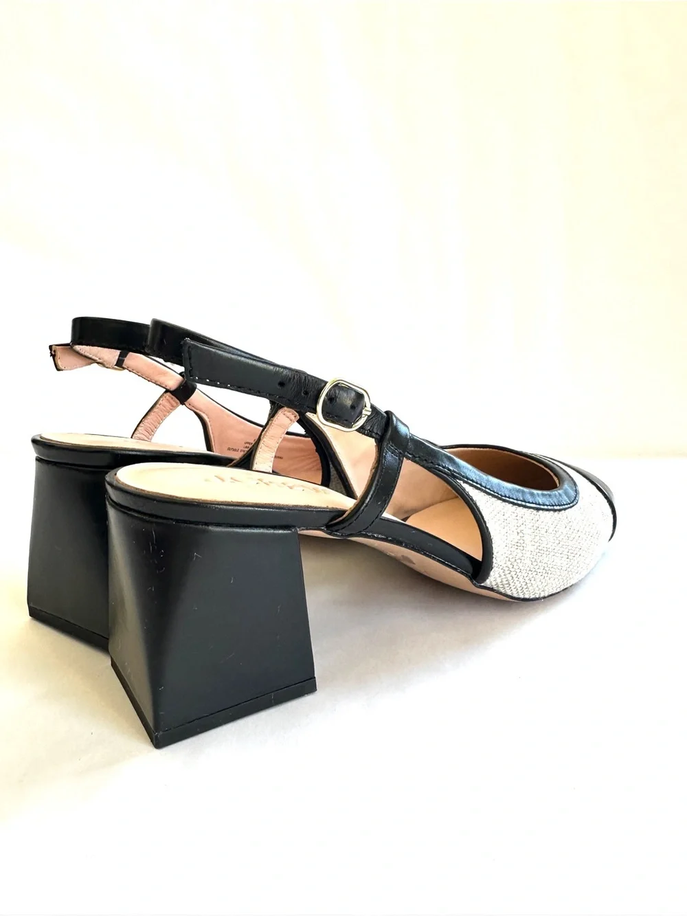 J.CREW MILLIE CAP-TOE ITALIAN LINEN/LEATHER BLOCK HEEL SLING BACK SHOES NEW Sz10